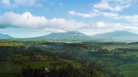 Patchwork rice Terraces in mystic mount Ijen volcanic landscape. Stock Footage 276588784