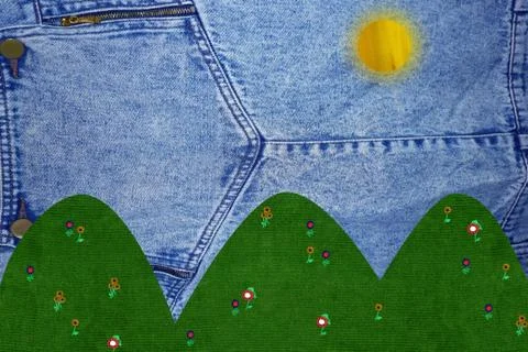 Patchwork rural scene with denim sky Stock Illustration