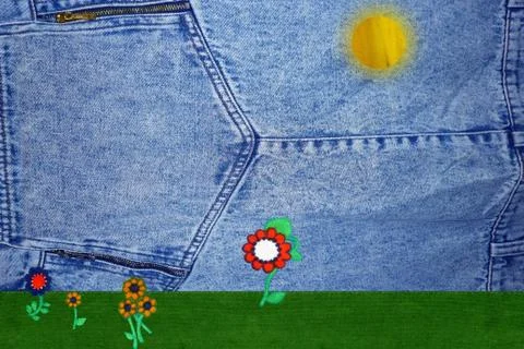 Patchwork rural scene with denim sky Foto stock