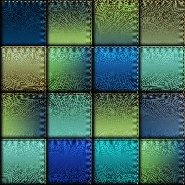 Patchwork of satin fabric. Illustrazione stock