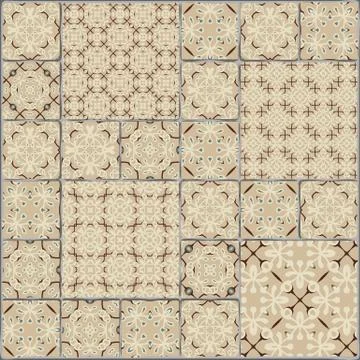 Patchwork seamless pattern, geometric patchwork background, set of mandalas. イラスト素材