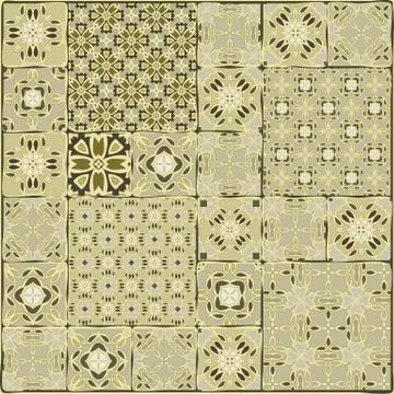 Patchwork seamless pattern, geometric patchwork background, set of mandalas. Stock Illustration