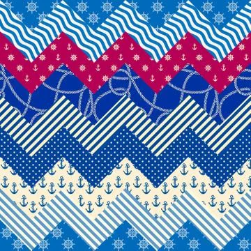 Patchwork seamless pattern in marine style. Art seamless background. Illustrazione stock