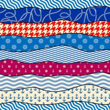 Patchwork seamless pattern in marine style. Vector image. 스톡 일러스트