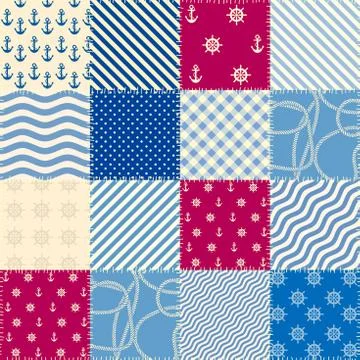 Patchwork seamless pattern in marine style. Vector image. イラスト素材
