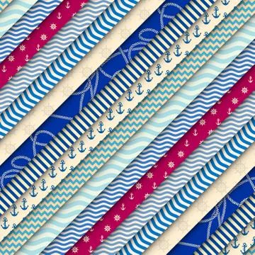 Patchwork seamless pattern in marine style. Vector image. 스톡 일러스트