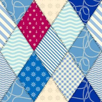 Patchwork seamless pattern in marine style. Vector image. Stock Illustration
