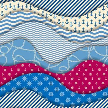 Patchwork seamless pattern in marine style. Vector image. イラスト素材