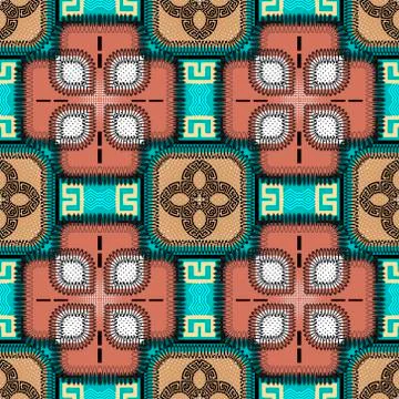 Patchwork seamless pattern. Vector colorful ornamental background. Tribal eth 스톡 일러스트