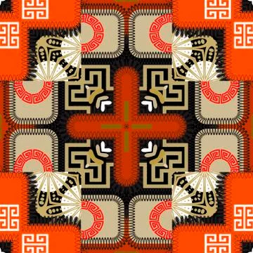 Patchwork seamless pattern. Vector colorful ornamental background. Tribal eth Stock Illustration