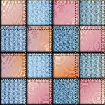 Patchwork of silk and jeans Stockillustratie