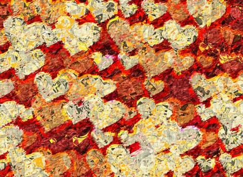 Patchwork style picture of many hearts Illustrazione stock