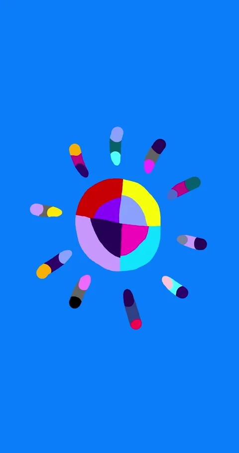 Patchwork Sun hand drawn with rays painting isolated Stock Footage 346758827