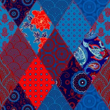 Patchwork textile pattern. Seamless quilting design background. イラスト素材