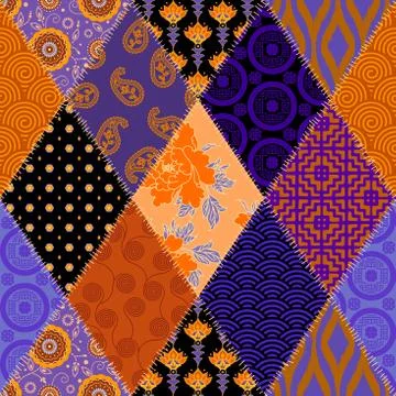 Patchwork textile pattern. Seamless quilting design background. Stock Illustration