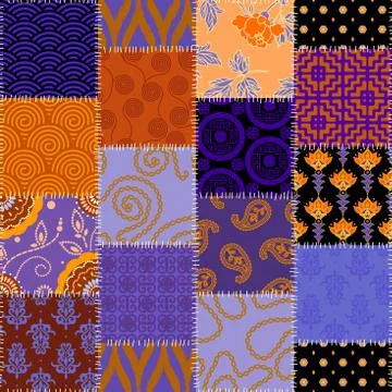 Patchwork textile pattern. Seamless quilting design background. Illustrazione stock