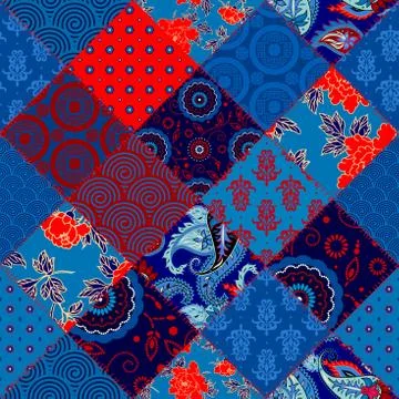 Patchwork textile pattern. Seamless quilting design background. Illustrazione stock