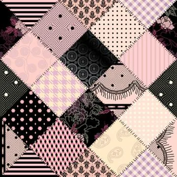 Patchwork textile pattern. Seamless quilting design background. Illustrazione stock