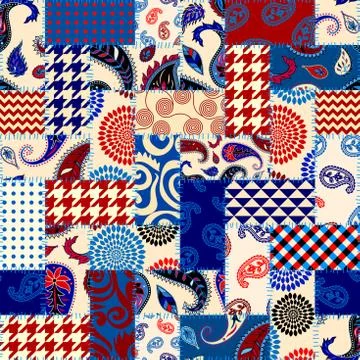 Patchwork textile pattern. Seamless quilting design background. Illustrazione stock