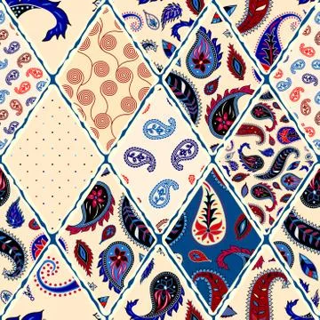 Patchwork textile pattern. Seamless quilting design background. Stock Illustration