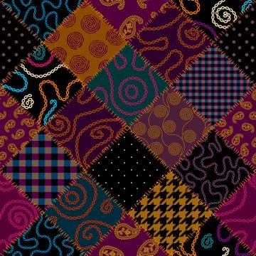 Patchwork textile pattern. Seamless quilting design background. Illustrazione stock