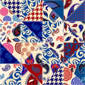 Patchwork textile pattern. Seamless quilting design background. 스톡 일러스트