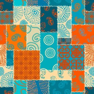 Patchwork textile pattern. Seamless quilting design background. Illustrazione stock