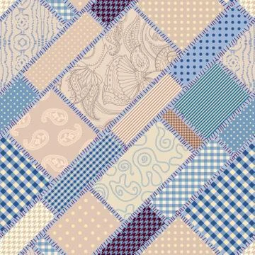 Patchwork textile pattern. Seamless quilting design background. 스톡 일러스트