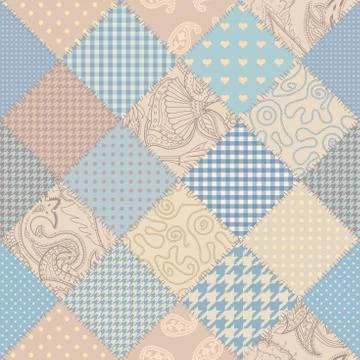 Patchwork textile pattern. Seamless quilting design background. Stock Illustration