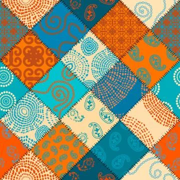 Patchwork textile pattern. Seamless quilting design background. 库存插图