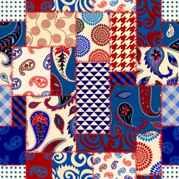Patchwork textile pattern. Seamless quilting design background. Stockillustratie
