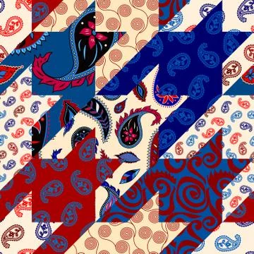 Patchwork textile pattern. Seamless quilting design background. Illustrazione stock