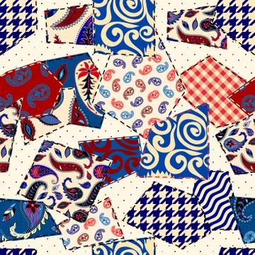 Patchwork textile pattern. Seamless quilting design background. Stock Illustration