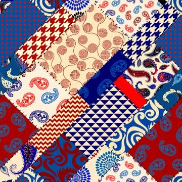 Patchwork textile pattern. Seamless quilting design background. Illustrazione stock