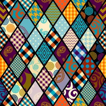 Patchwork textile pattern. Seamless quilting design background. Stock Illustration