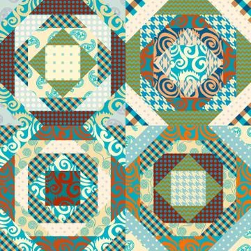 Patchwork textile pattern. Seamless quilting design background. Stock Illustration