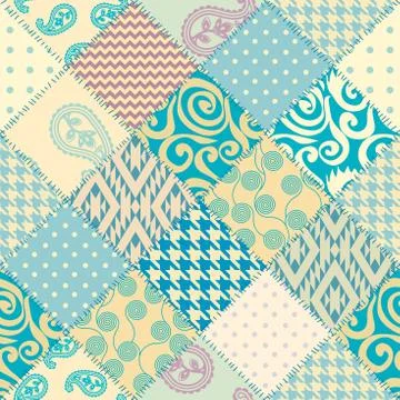 Patchwork textile pattern. Seamless quilting design background. Stock Illustration