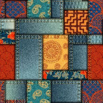 Patchwork textile pattern. Seamless quilting design background. Illustrazione stock