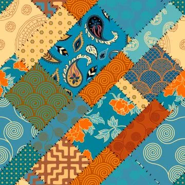 Patchwork textile pattern. Seamless quilting design background. Stock Illustration