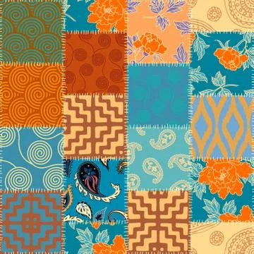 Patchwork textile pattern. Seamless quilting design background. Stock Illustration