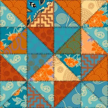Patchwork textile pattern. Seamless quilting design background. Stockillustratie