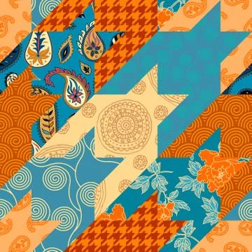 Patchwork textile pattern. Seamless quilting design background. Stockillustratie