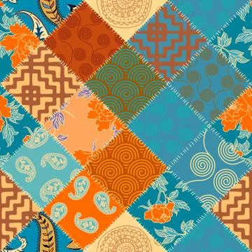 Patchwork textile pattern. Seamless quilting design background. Illustrazione stock