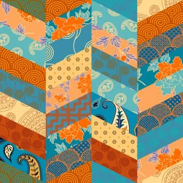 Patchwork textile pattern. Seamless quilting design background. Stock Illustration