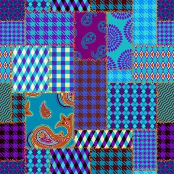 Patchwork textile pattern. Seamless quilting design background. Illustrazione stock