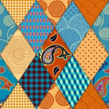 Patchwork textile pattern. Seamless quilting design background. 스톡 일러스트