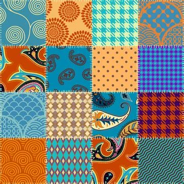 Patchwork textile pattern. Seamless quilting design background. Stockillustratie