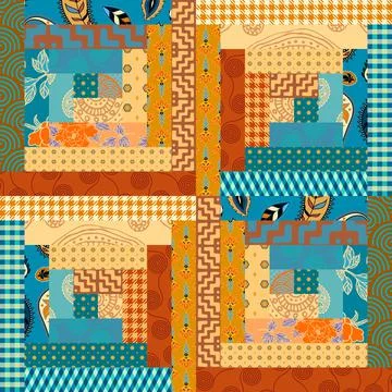 Patchwork textile pattern. Seamless quilting design background. Stock Illustration