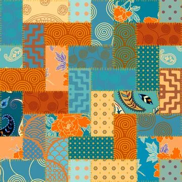 Patchwork textile pattern. Seamless quilting design background. Illustrazione stock