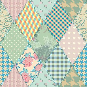 Patchwork textile pattern. Seamless quilting design background. Stock Illustration